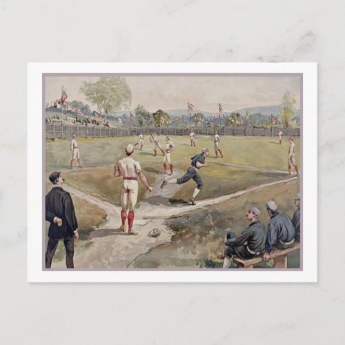 Playing Baseball Louis Prang Antique Print 1887 Postcard
