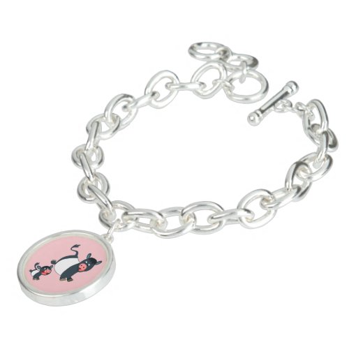 Playing Belted Galloway Cow  Calf Charm Bracelet