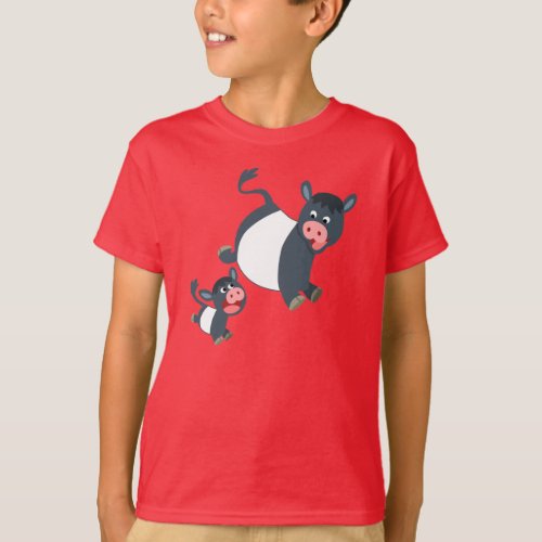 Playing Belted Galloway Cow  Calf Kids T_Shirt