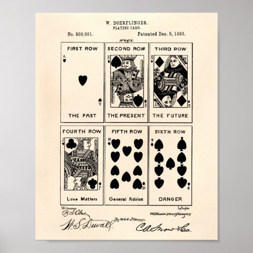 Playing Card 1893 Patent Art Old Peper Poster