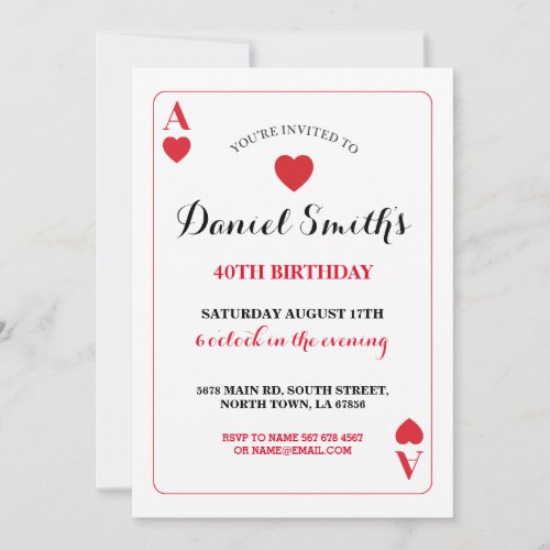 Playing Card Birthday Ace Vegas Invite Any Age