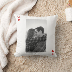 Playing Card Couple Photo Romantic Love Heart Gift Throw Pillow
