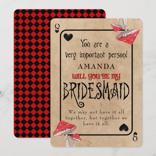 Playing Card Crazy Mushrooms Bridesmaid (Front/Back)
