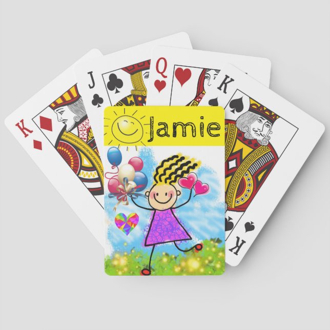 Playing Card Deck Balloons Girl Pink Hearts Yellow (Back)