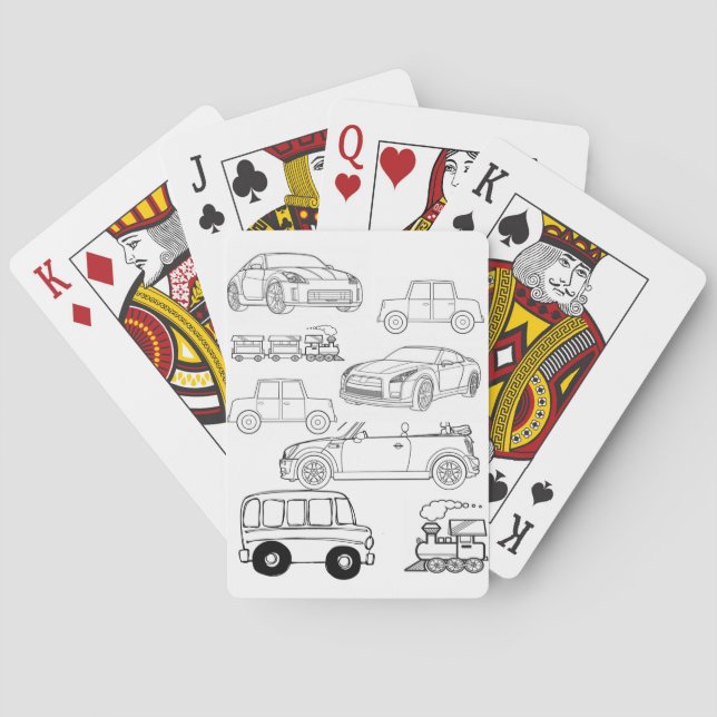 Playing Card Deck Coloring School Bus Cars Trains (Back)