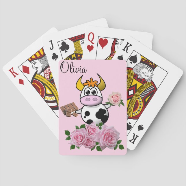Playing Card Deck Cow Floral Pink Roses (Back)
