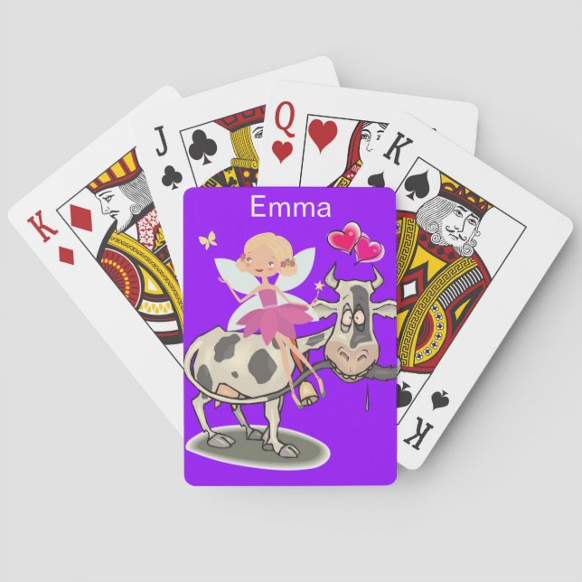 Playing Card Deck Cow Purple Pink Fairy Hearts (Back)