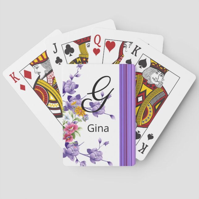 Playing Card Deck Floral Purple Stripe (Back)