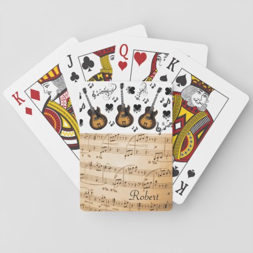 Playing Card Deck Guitar Music Notes Black Hearts