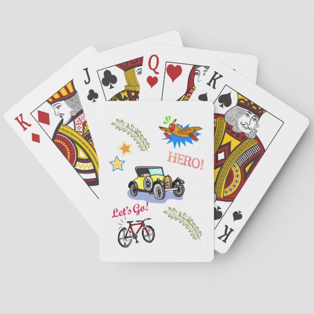 Playing Card Deck Hero Bicycle Car Airplane  (Back)