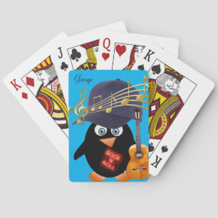 Playing Card Deck Penguin Blue Guitar Rock n Roll