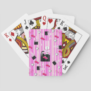 Playing Card Deck Pink Nail Polish Hearts Stripe