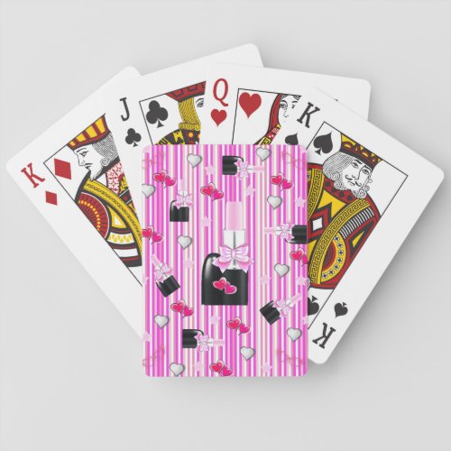 Playing Card Deck Pink Nail Polish Hearts Stripe