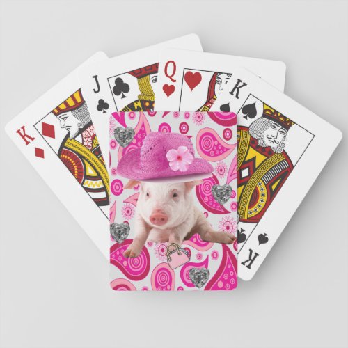 Playing Card Deck Pink Pig Paisley Silver Hearts