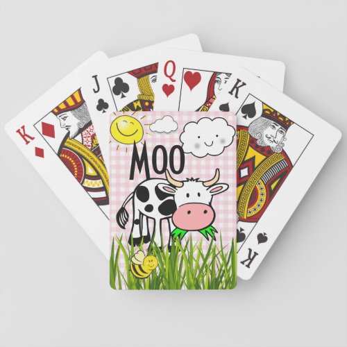 Playing Card Deck Pink Plaid Cow Moo Bumblebee Sun