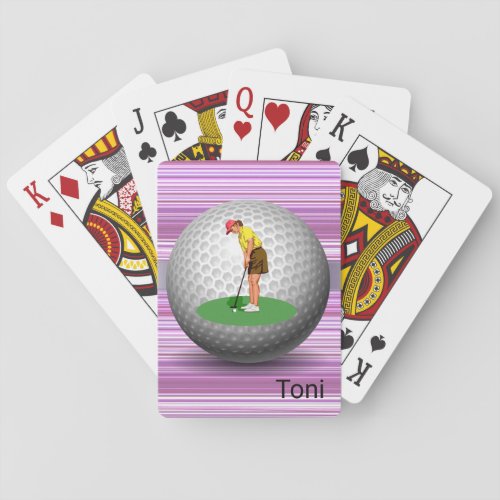 Playing Card Deck Purple Stripe Golf Balls Golfer