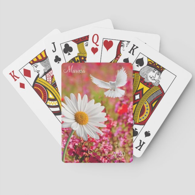 Playing Card Deck White Dove Daisy Floral (Back)