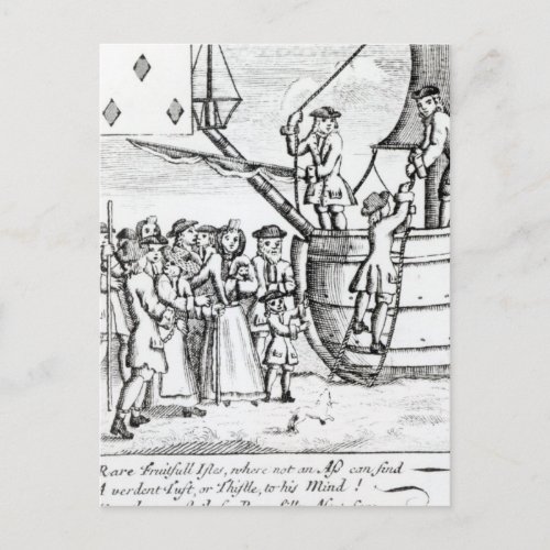 Playing card depicting immigrants arriving