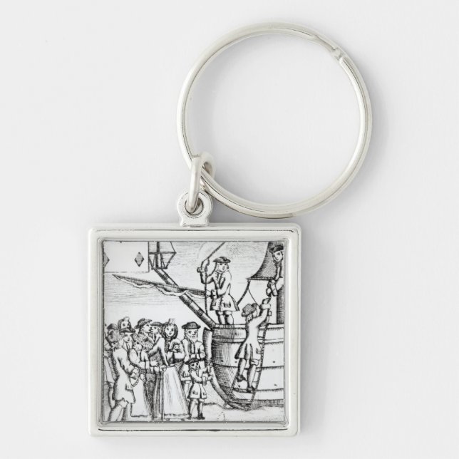 Playing card depicting immigrants arriving keychain (Front)
