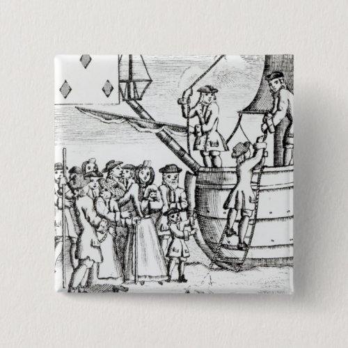 Playing card depicting immigrants arriving pinback button