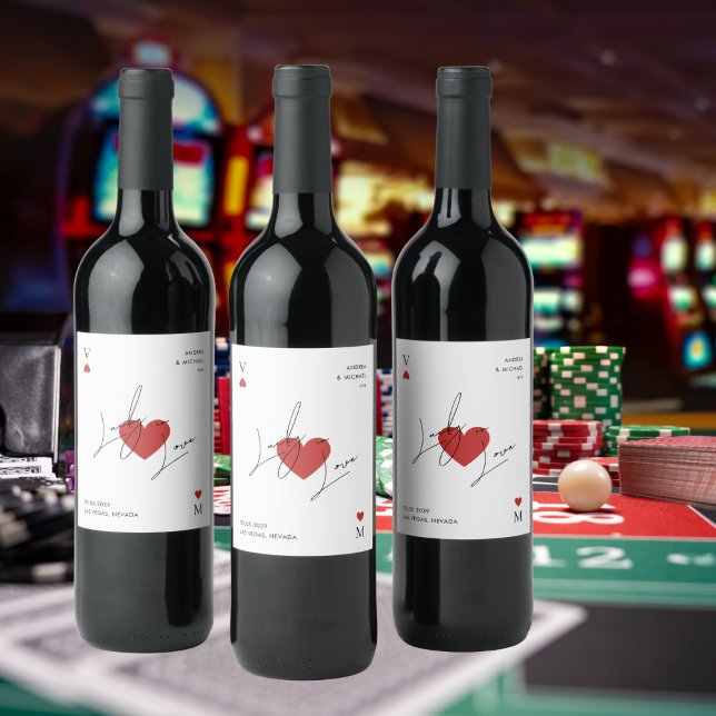Playing Card Heart Casino Nevada Vegas Wedding Wine Label (Creator Uploaded)