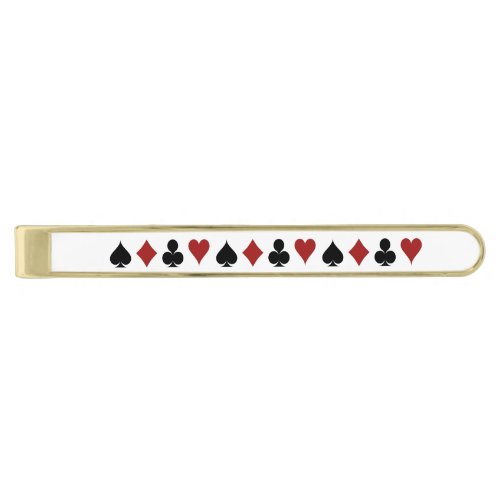 Playing Card Heart Diamond Spade Club Gold Finish Tie Bar