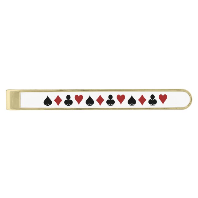 Playing Card, Heart, Diamond, Spade, Club Gold Finish Tie Bar (Front)