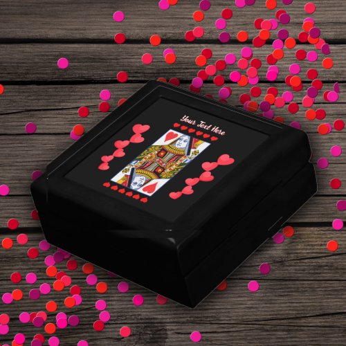 Playing Card Heart Queen Bright Red Hearts Black Gift Box