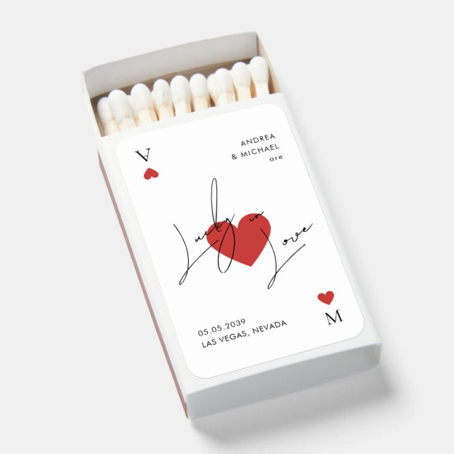 Playing Card Heart Vegas Casino Wedding Favor Matchboxes (Front Open)