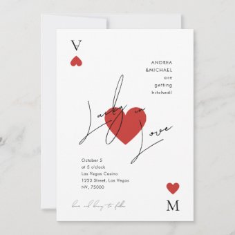 Playing Card Heart Vegas Casino Wedding Invitation | Zazzle