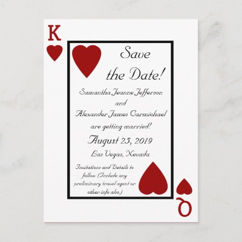 Playing Card KingQueen Save the Date Postcard