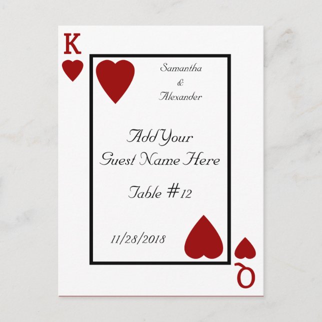 Playing Card King/Queen Table Place Cards (Front)