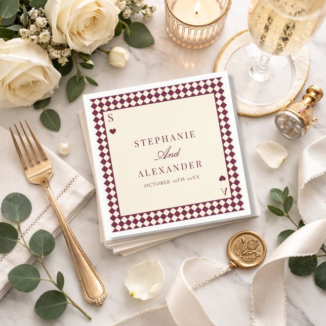 Playing Card Monogram Old Money Custom Wedding Napkins (Creator Uploaded)