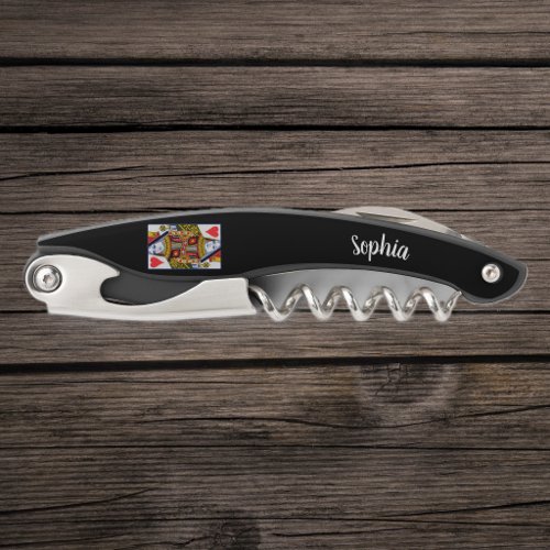 Playing Card Ornate Queen Heart Suite Black Waiter's Corkscrew