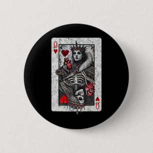 Playing Card Queen Of Hearts Death Skeleton Hallow Button