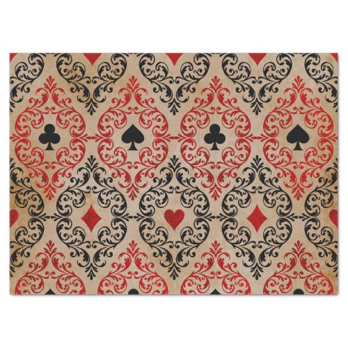 Playing Card Suits and Scroll on Tan Decoupage Tissue Paper