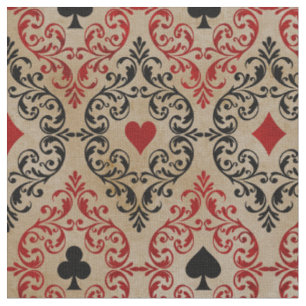 Playing Card Suits and Scroll on Tan Fabric