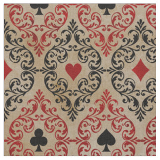 Playing Card Suits and Scroll on Tan Fabric