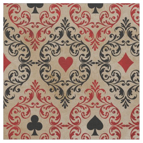 Playing Card Suits and Scroll on Tan Fabric