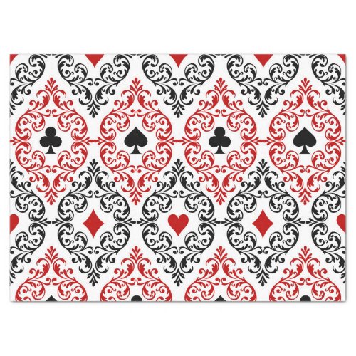 Playing Card Suits and Scroll on White Decoupage Tissue Paper