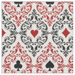 Playing Card Suits and Scroll on White Fabric
