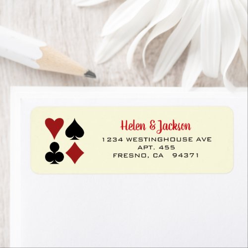 Playing Card Suits Black Cream Las Vegas Wedding Label