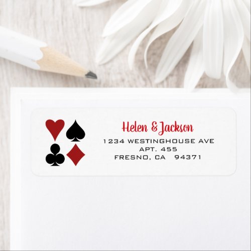 Playing Card Suits Black White Las Vegas Wedding Label