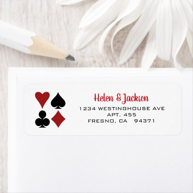 Playing Card Suits Black White Las Vegas Wedding Label (Insitu)
