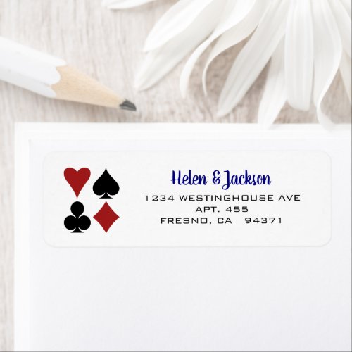 Playing Card Suits Blue White Las Vegas Wedding Label
