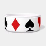 Playing Card Suits Bowl<br><div class="desc">A design of playing card suits, the spade, heart, diamond and club for the person that plays card games bridge, poker, spades, hearts, go fish, war, Texas Hold Em, pinochle, black jack, twenty one 21, gin rummy, solitaire, drinking games or does card - magic tricks, the gambler for gambling, a...</div>