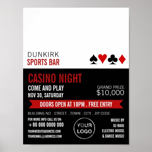 Playing Card Suits Casino Night Gaming Industry Poster