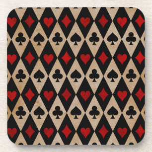 Playing Card Suits on Black and Tan Beverage Coaster