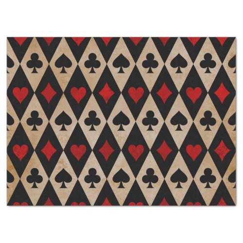 Playing Card Suits on Black and Tan Decoupage Tissue Paper
