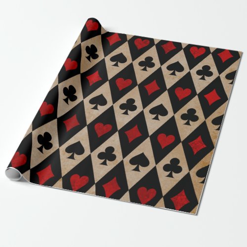 Playing Card Suits on Black and Tan Wrapping Paper